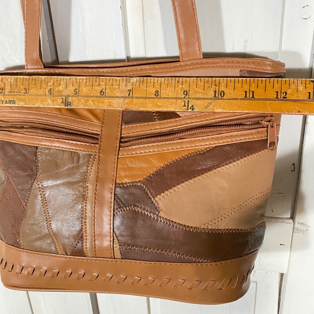Vintage Patchwork Leather Tote Bag Brown Tan Boho Shoulder Bag Excellent Cond - Picture 12 of 12